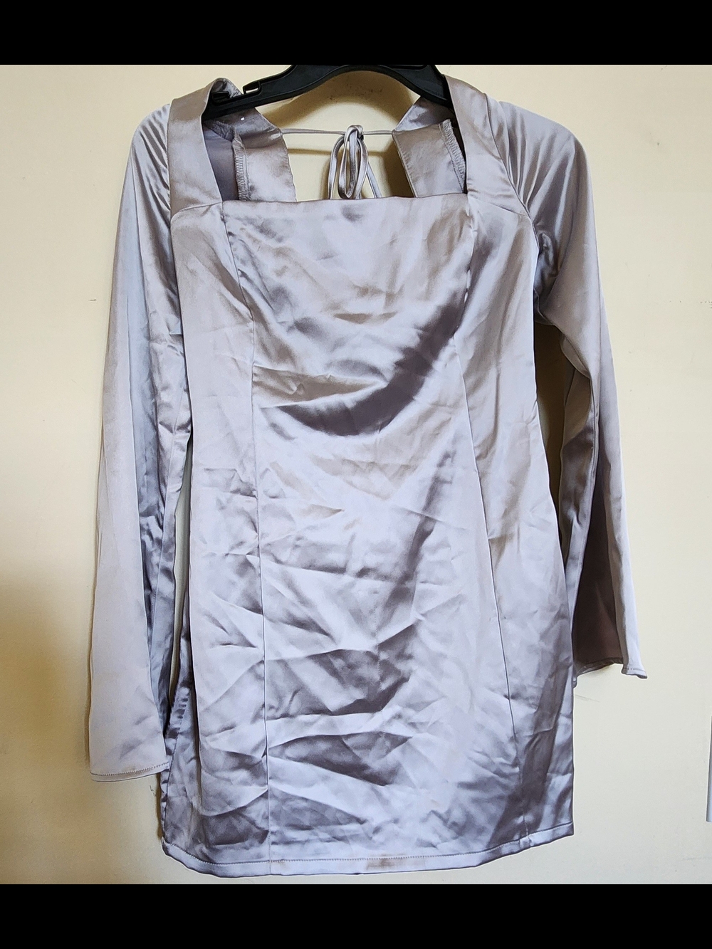 wild fable Satin Square-Neck Long Sleeve Dress - Light Silver